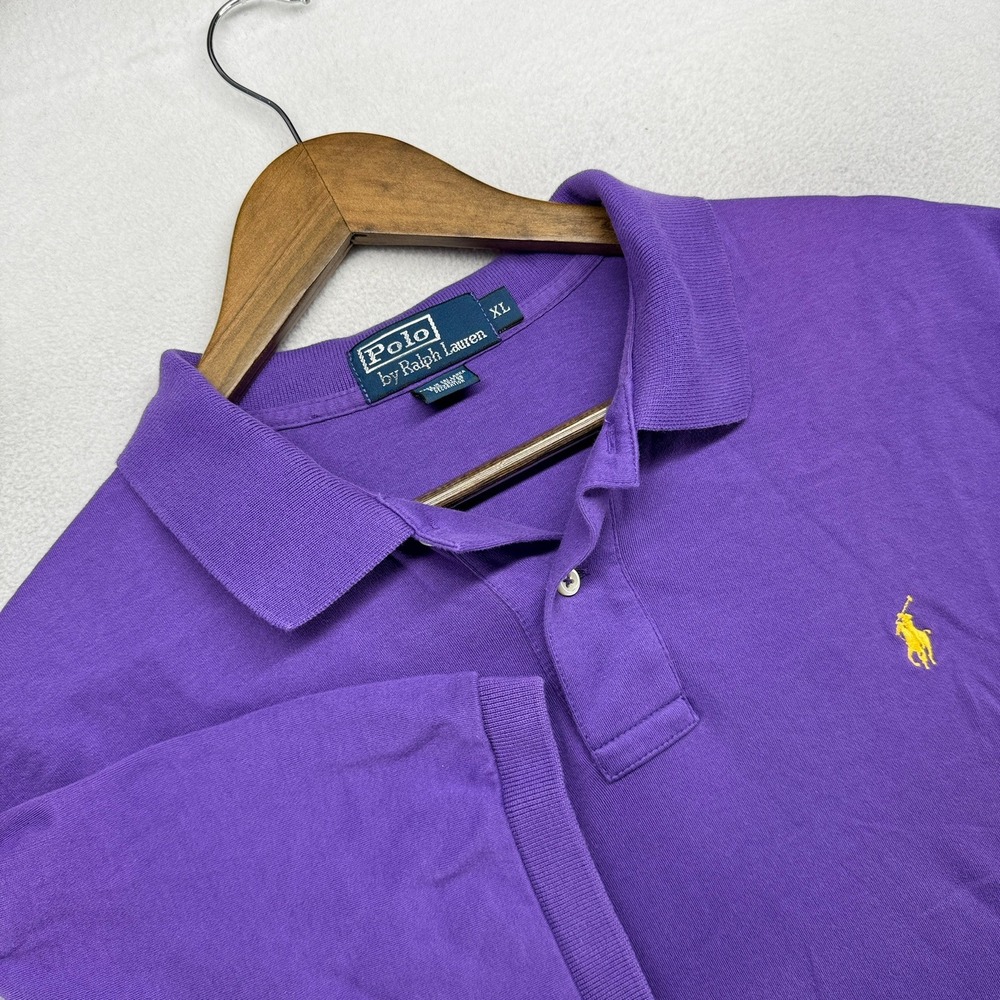 Vintage Ralph Lauren Polo Shirt Mens XL Purple Yellow Pony Knit Golf Preppy 90s